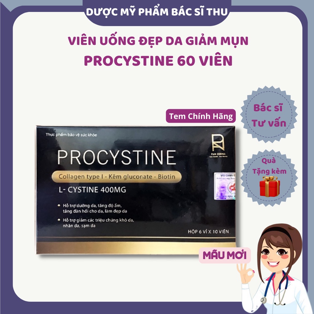 Procystine - Viên uống giảm mụn trắng da đẹp tóc Procystine 60 viên - Dược Mỹ phẩm chính hãng BS Thu