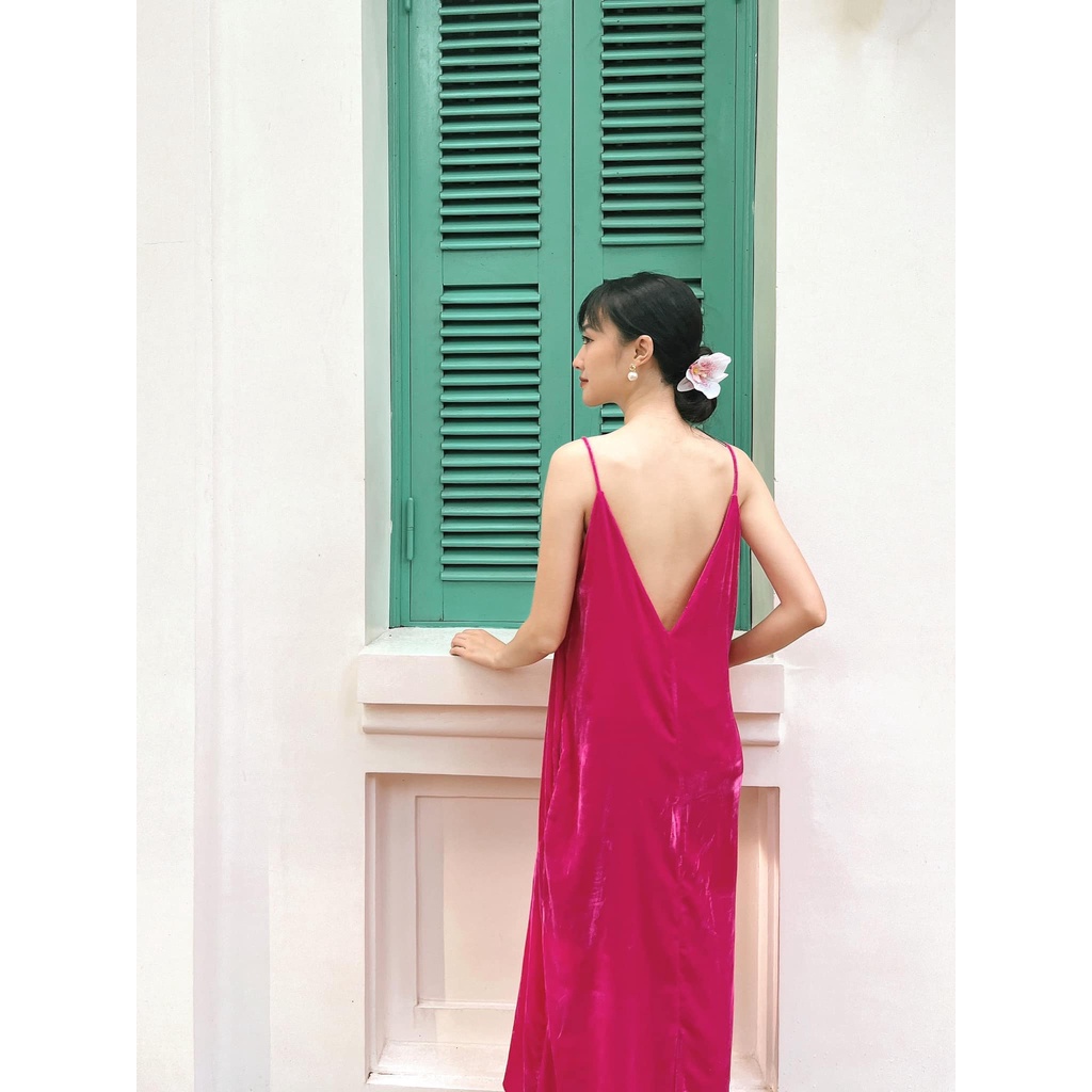 [Xéo Xọ] Đầm Thii hai dây chất liệu nhung (Pink Fuchsia)