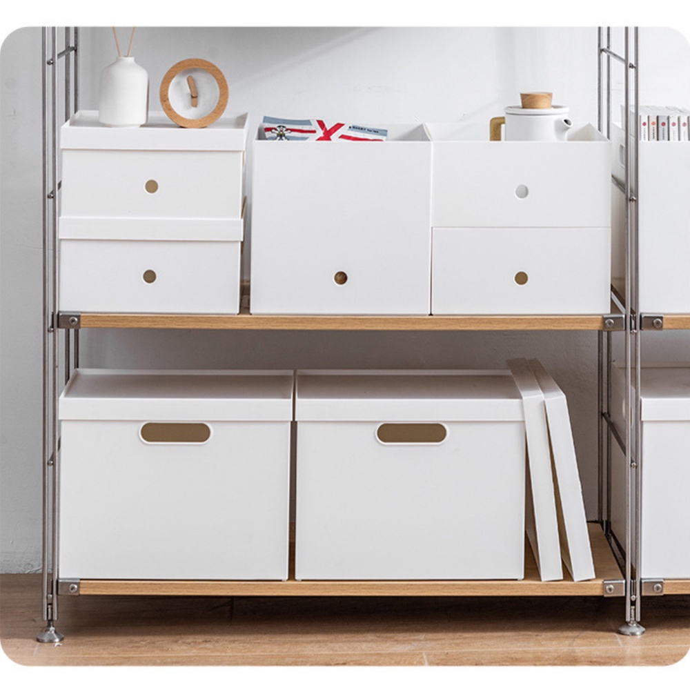 Hộp nhựa đựng đồ đa năng màu trắng có nắp có thể xếp chồng tay cầm bên hông hộp chất lượng cao cấp siêu bền đẹp deocr