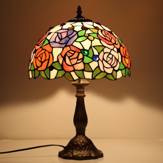 Đèn Tiffany Đoá Hoa Hồng Ngũ Sắc Phong Cách Vintage - Đèn kèm bóng ( Tiffany Style Table Lamp - Lamp With Bulb )