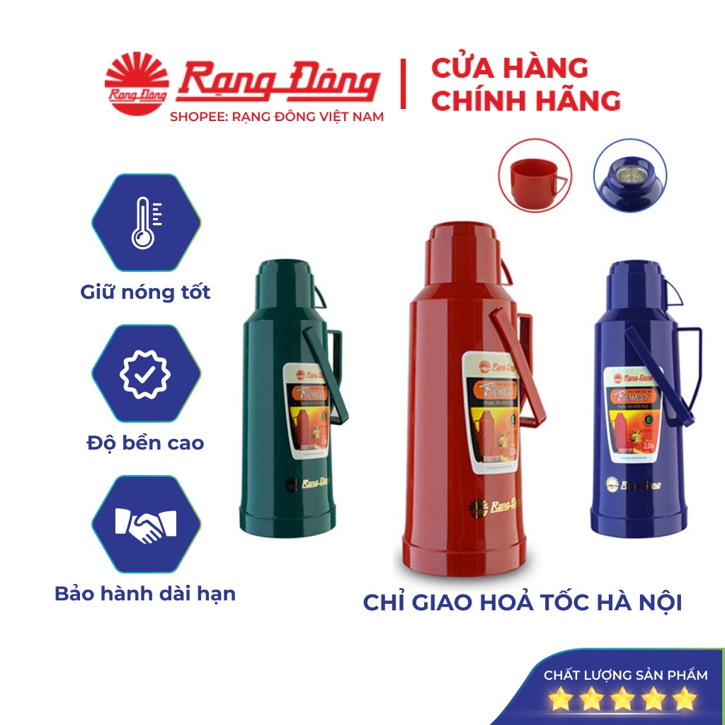 Phích nước Rạng Đông 2 lit cao cấp, Bình thuỷ giữ nhiệt đựng nước nóng, Model: RD 2035 N1.E