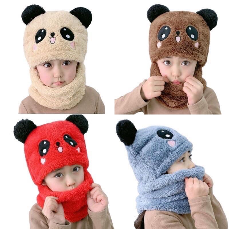 Mũ Lông Cừu Cho Bé🍀FREESHIP🍀Mũ Lông Gấu Panda Kèm Khăn Cho Bé Ấm Áp