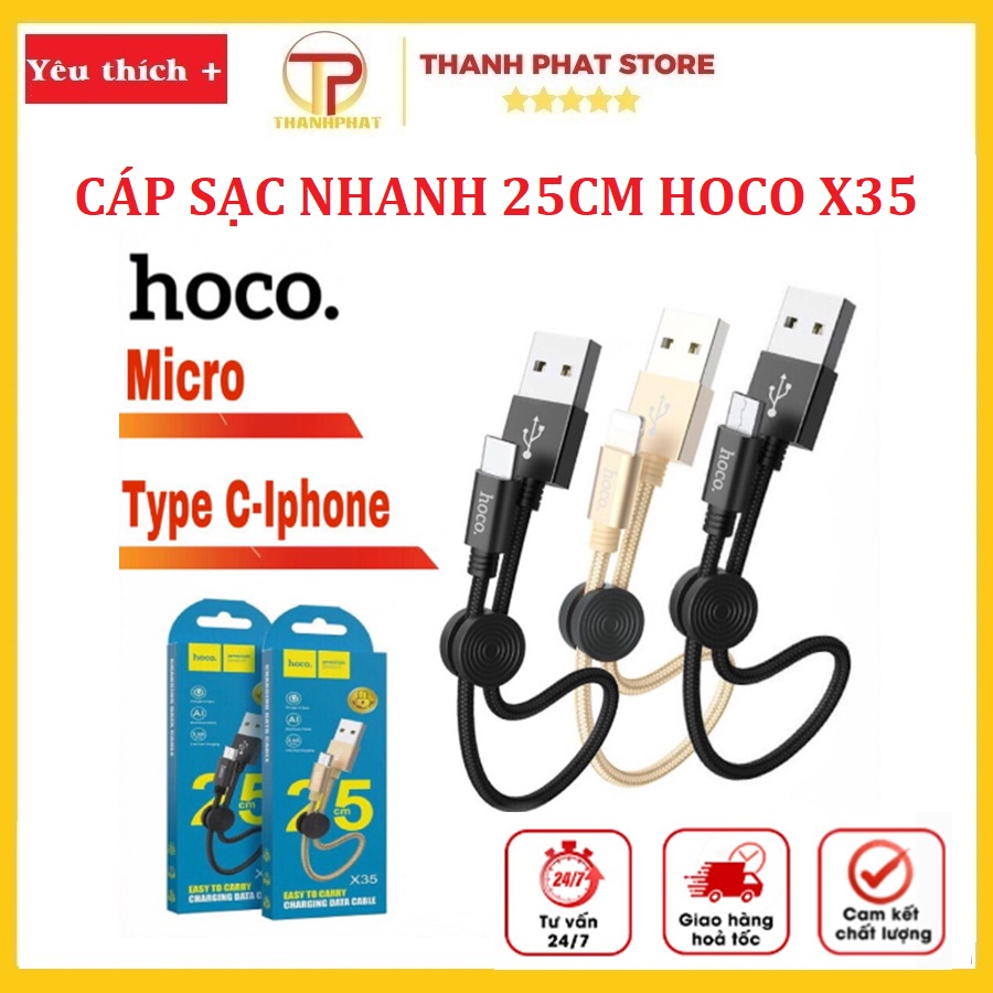 Cáp sạc nhanh THANH PHAT STORE dây sạc Hoco X35 ngắn 25cm hỗ trợ sạc nhanh đầu micro 2.4A C1