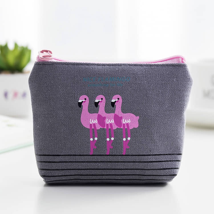 Ví Vải Mini Đựng Thẻ Xe, Son, tai nghe.. in Họa Tiết Hồng Hạc