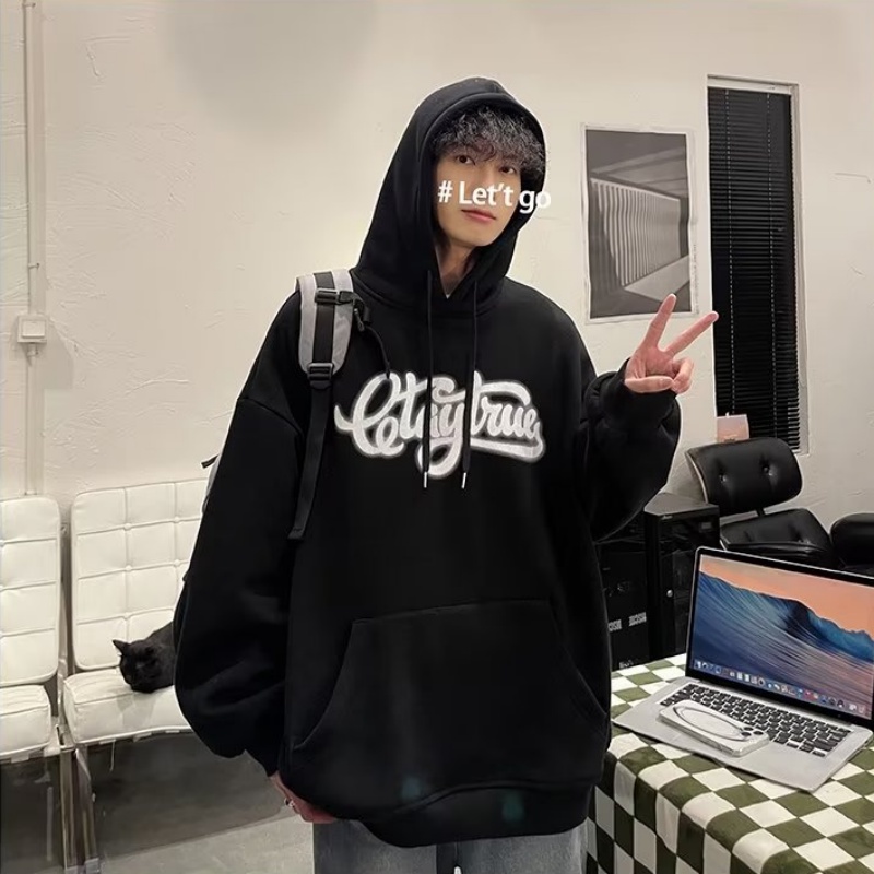 Áo hoodie Dáng Rộng In Chữ Phong Cách Hiphop Đường Phố Hàn Quốc Cho Nam