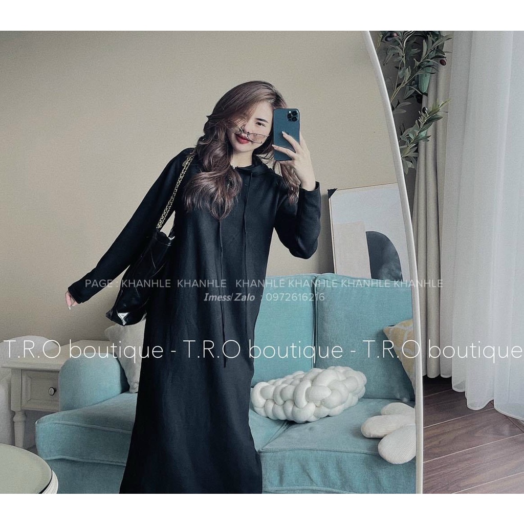 Váy len suông trơn mũ khóa midi hàng QC mềm mịn