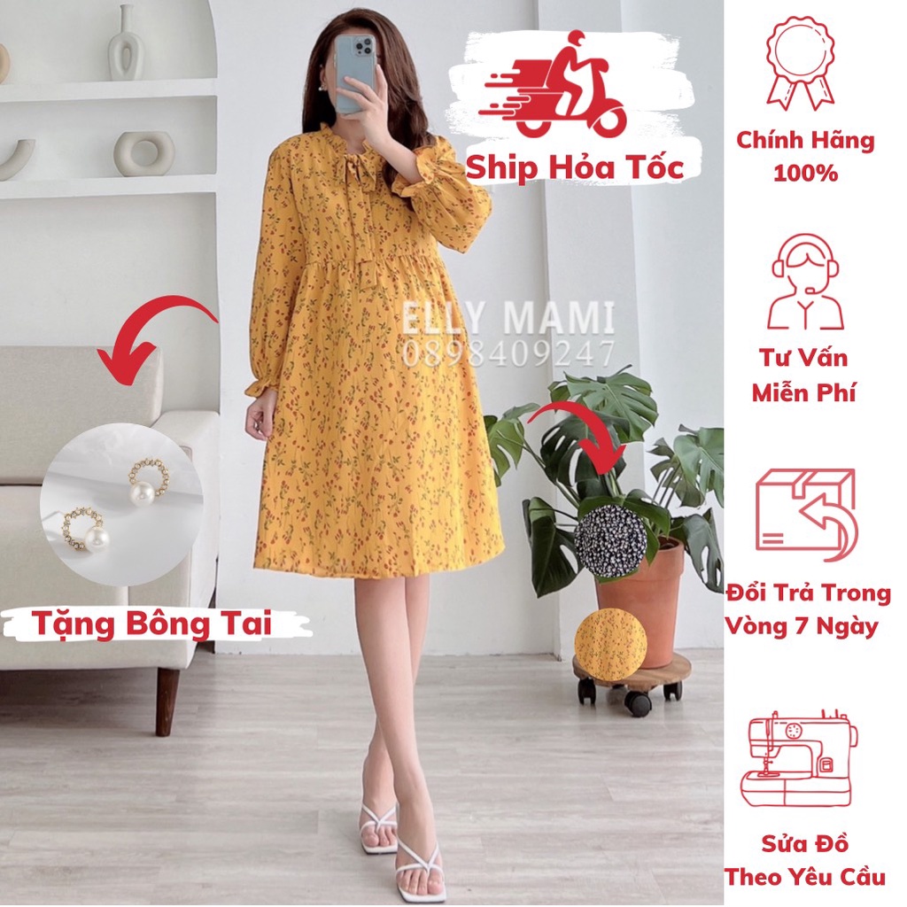 Đầm Bầu , Suông Hoa Nhí Nơ Mặc Thoải Mái Suốt Thai Kì & Sau Sinh
