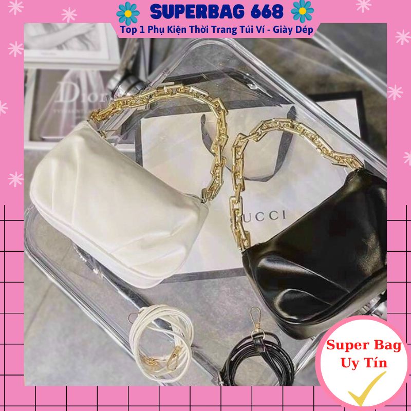 Túi kẹp nách, túi đeo chéo nữ phối xích da trơn mềm phong cách hàn quốc superbag 385