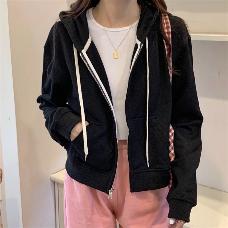 Áo khoác hoodie SUXI thể thao tay dài màu sắc đơn giản dễ phối đồ cho nữ