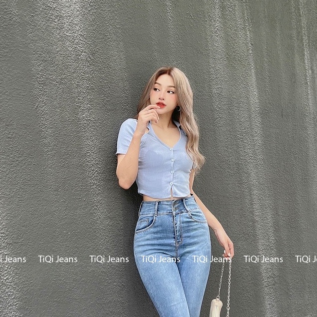 Áo croptop nữ ôm tay ngắn cổ bẻ khoét vai nhiều màu TiQi Jeans A-178