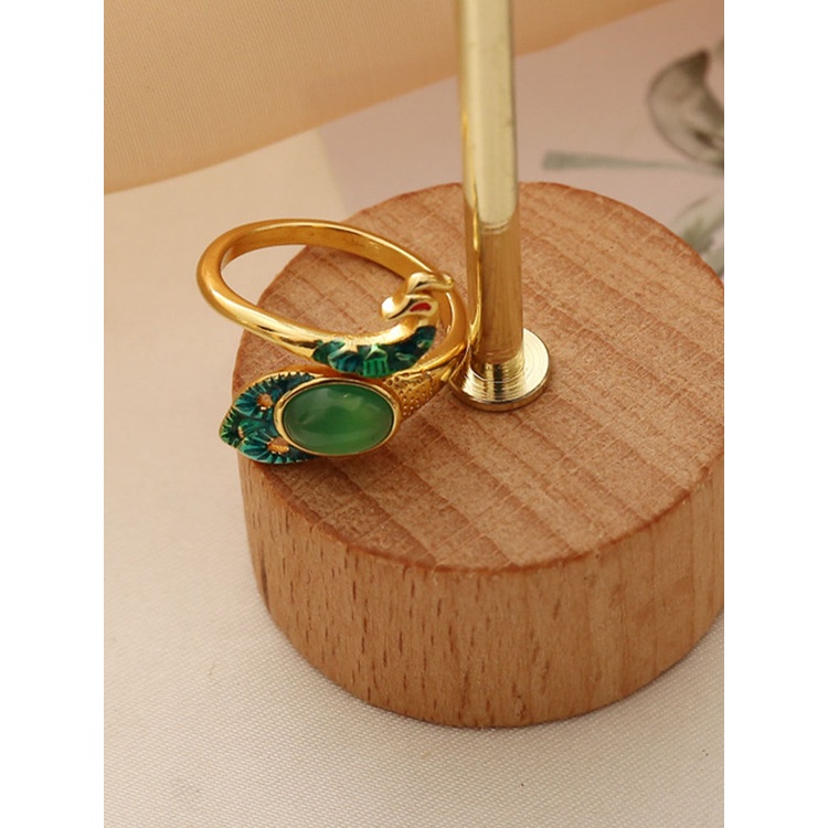 Ygt Nhẫn Hở Hình Chim Công Đính Đá Ngọc Bích Thời Trang Có Thể Điều Chỉnh