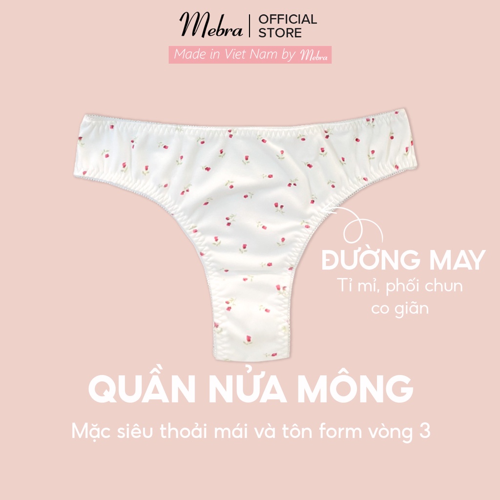 [LIMITED] Set đồ lót không đệm có gọng nâng ngực cotton wafle cao cấp hoạ tiết cherry trẻ trung cao cấp Mebra S008