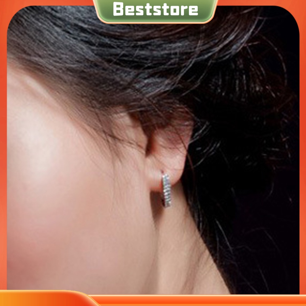 Khuyên tai mạ bạc đính đá pha lê trắng thời trang thanh lịch dành cho nữ