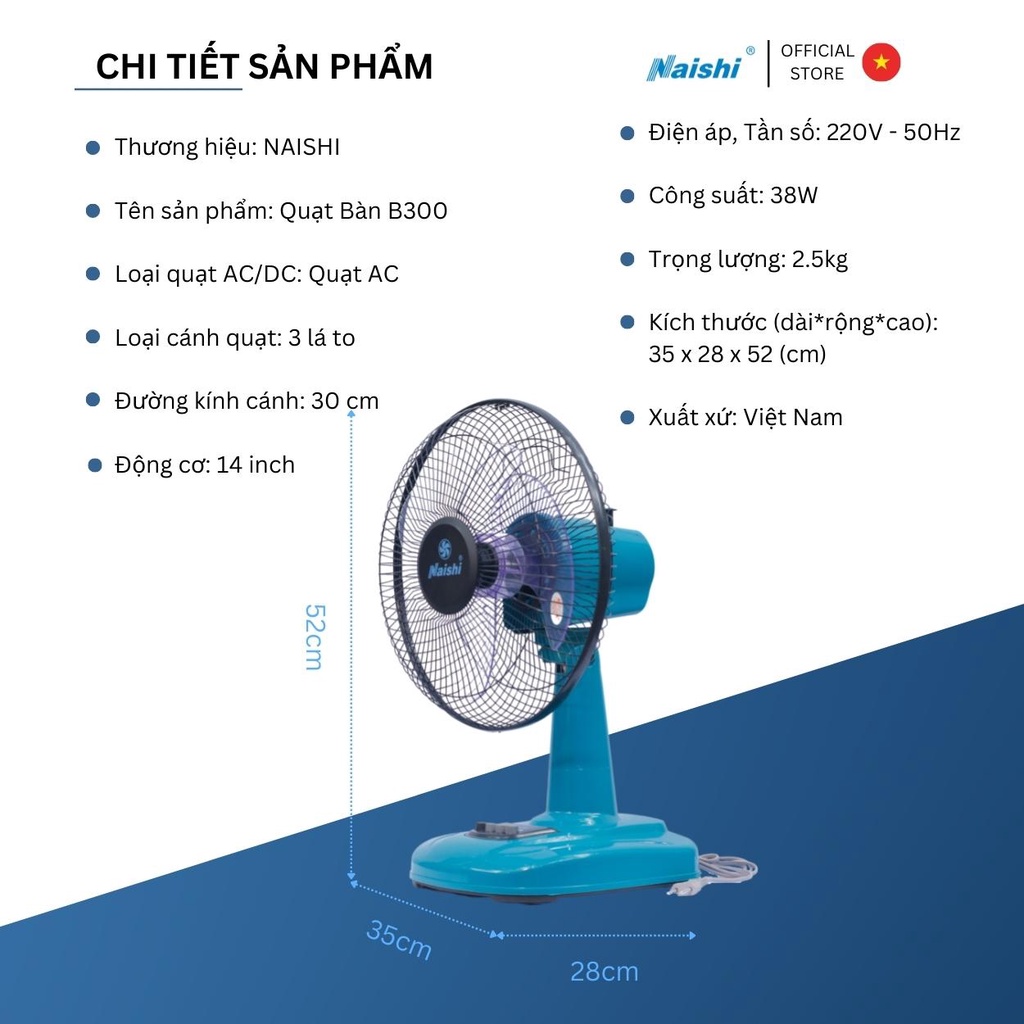 Quạt Bàn Điện Cơ NAISHI B300 Công Suất 38W