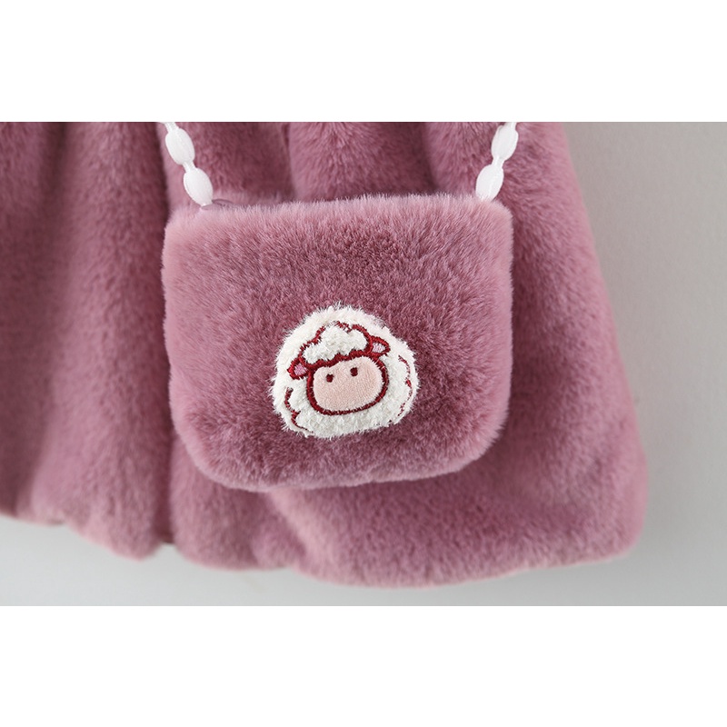 Áo Khoác Lông Cừu Màu Trơn Kèm Túi Đựng Dành Cho Bé Gái 0-3 Tuổi