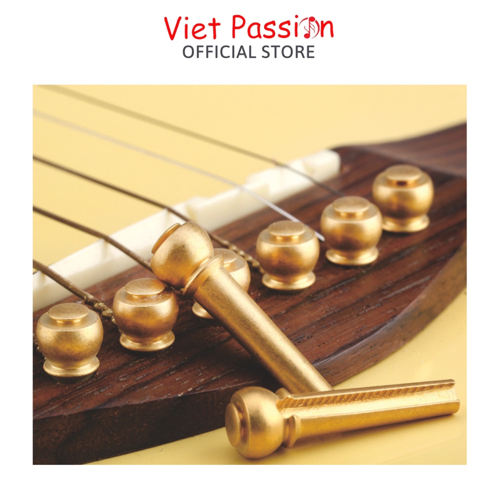 Chốt dây đàn guitar đồng thau nguyên khối đính ngọc chốt xương bò gỗ mun cao cấp Viet Passion HCM