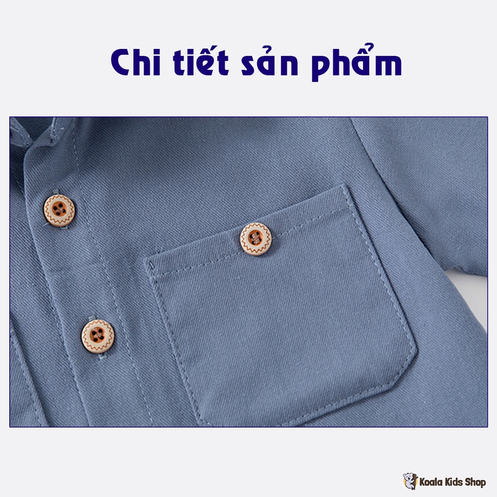 Áo sơ mi cotton dài tay bé trai WELLKIDS chất đẹp phù hợp phối đồ ghi lê cho trẻ em từ 1-7 tuổi
