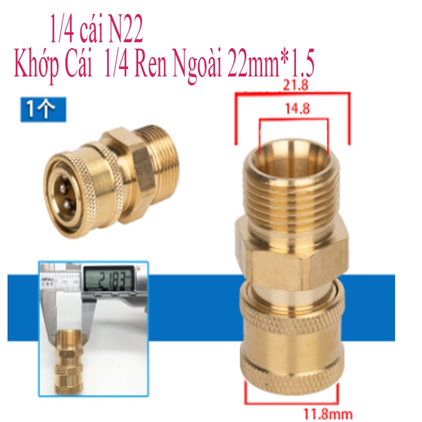 Bộ Khớp Nối Nhanh 1/4" Đủ Các Loại Ren 13mm 14mm 18mm 22mm Dành Cho Máy Rửa Xe Cao Áp Gia Đình Mini