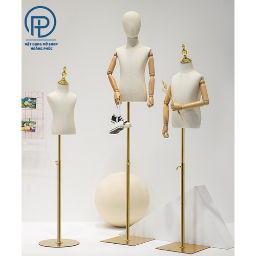 Manocanh trẻ em tay gỗ 0-2 tuổi đế mạ vàng cao cấp hàng nhập khẩu dùng cho shop thời trang trẻ em