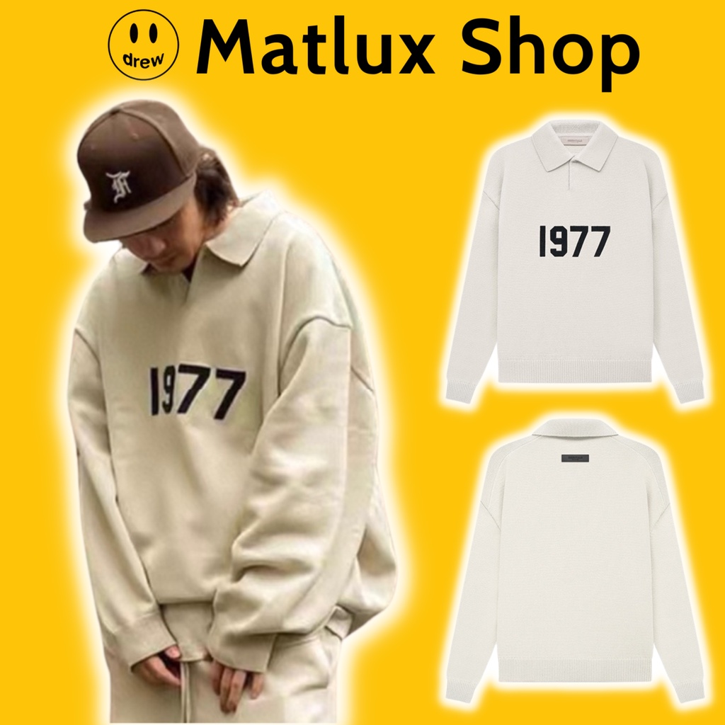 Áo polo dài tay FEAR OF GOD FOG ESSENTIALS KNIT 1977 Wheat bản cao cấp, Áo len có cổ ESSENTIALS chất