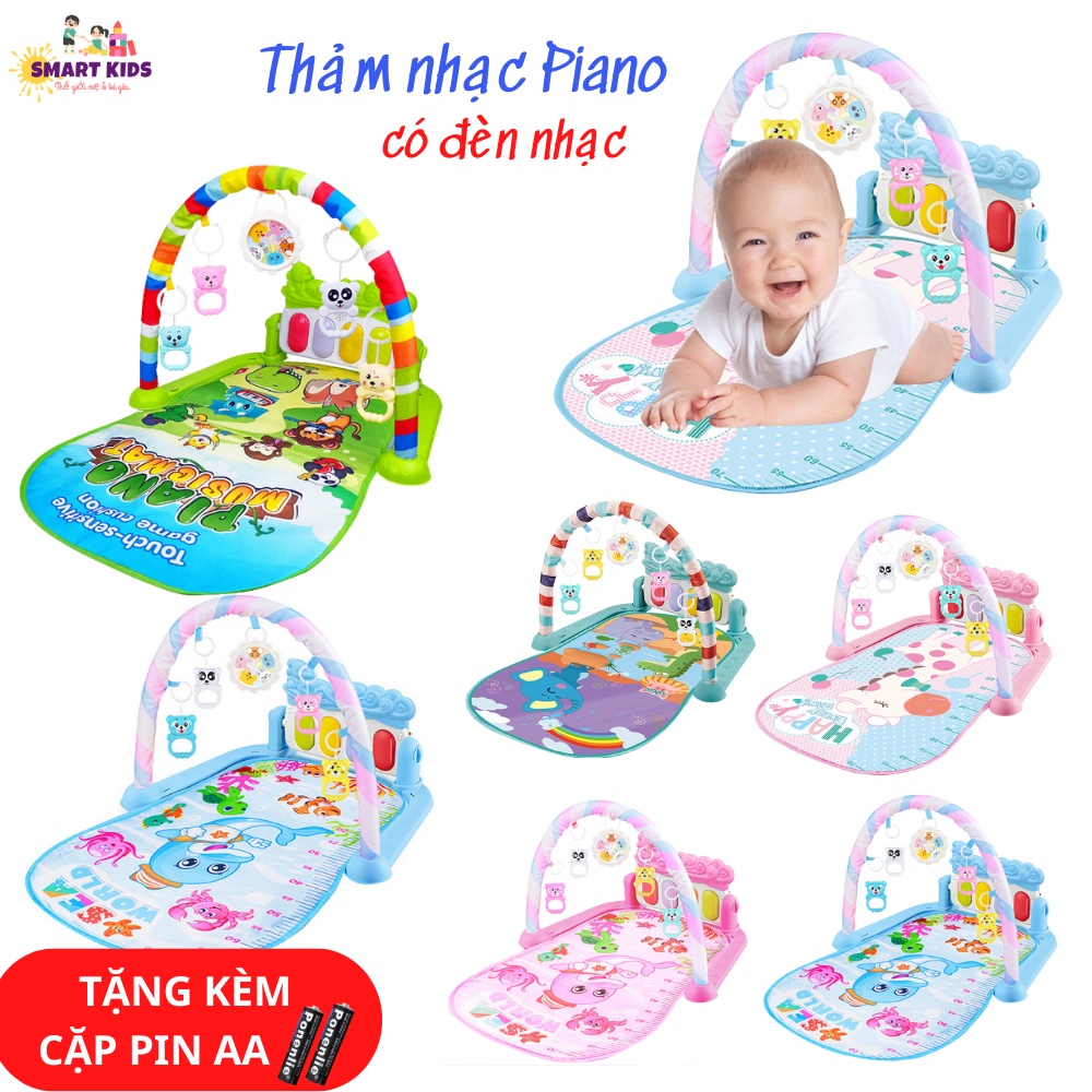 Thảm Nhạc Piano Cho Bé Nằm Chơi, Có Đèn Nhạc Vui Nhộn, Hình Thú Cưng Ngộ Nghỉnh – Thảm Bé Sơ Sinh Smartkids 1014