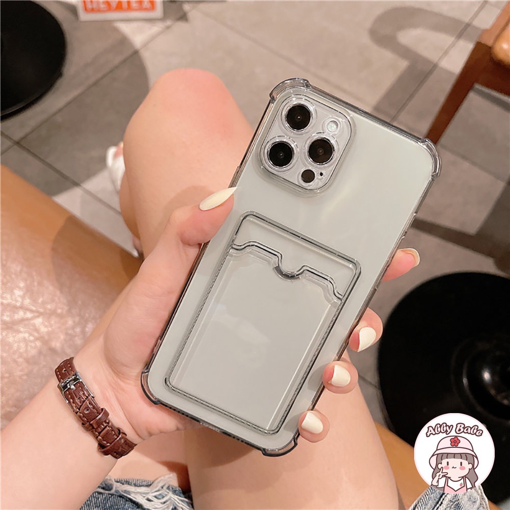 Ốp Điện Thoại TPU Mềm Mỏng Trong Suốt Chống Nước Có Ngăn Đựng Thẻ Cho Iphone 11 7Plus 13 12 11 Pro Max X XS 12 13 XR