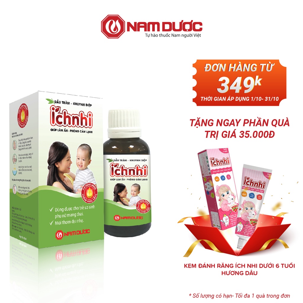 Dầu tràm khuynh diệp Ích Nhi 30ml giúp phòng cảm lạnh, làm ấm, an toàn cho trẻ sơ sinh và phụ nữ có thai, sau sinh