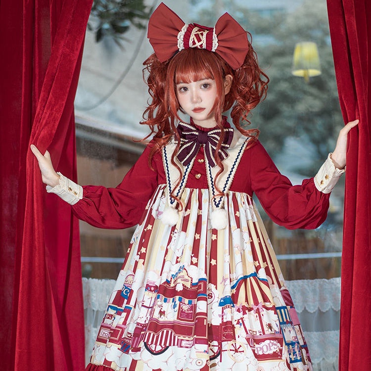 Váy maxi polo váy thông thường slimlolita lolita popcorn dress jsk original dress daily op chính hãng spot red fairy dress