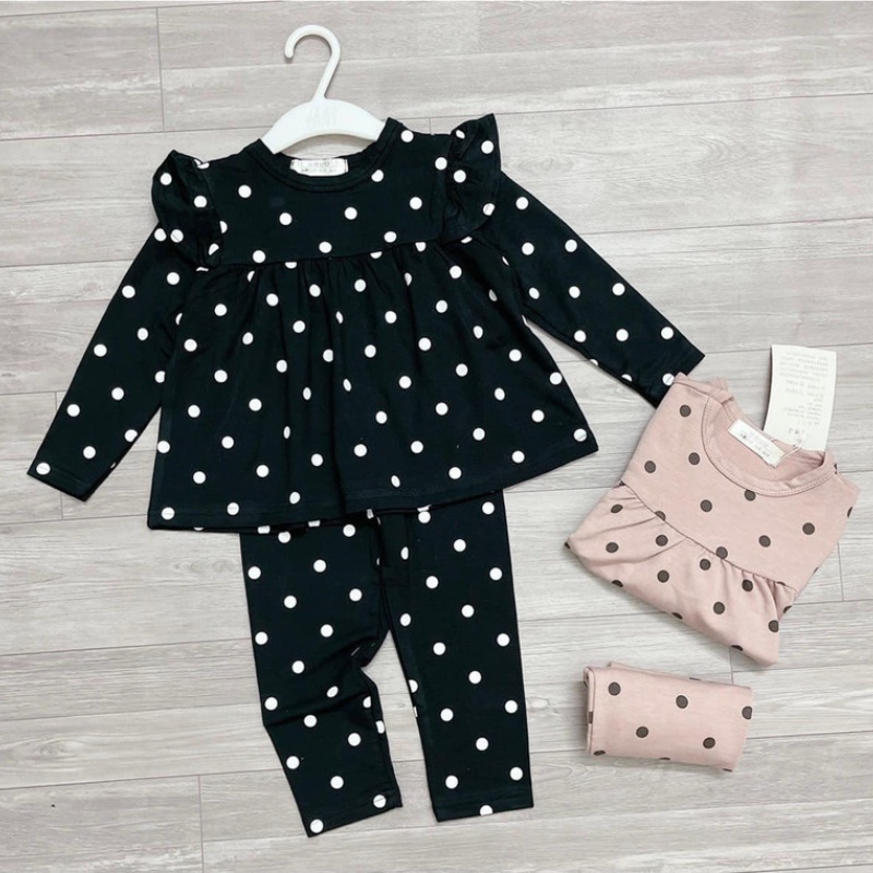 Đồ bộ bé gái combo 2 bộ quần áo vải zip cao cấp tay cánh tiên màu chấm bi JIMADO