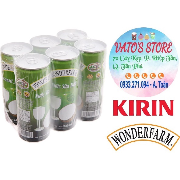 Thùng 30 lon nước sữa dừa WONDERFARM 240ml / Lốc 6 lon nước sữa dừa WONDERFARM 240ml