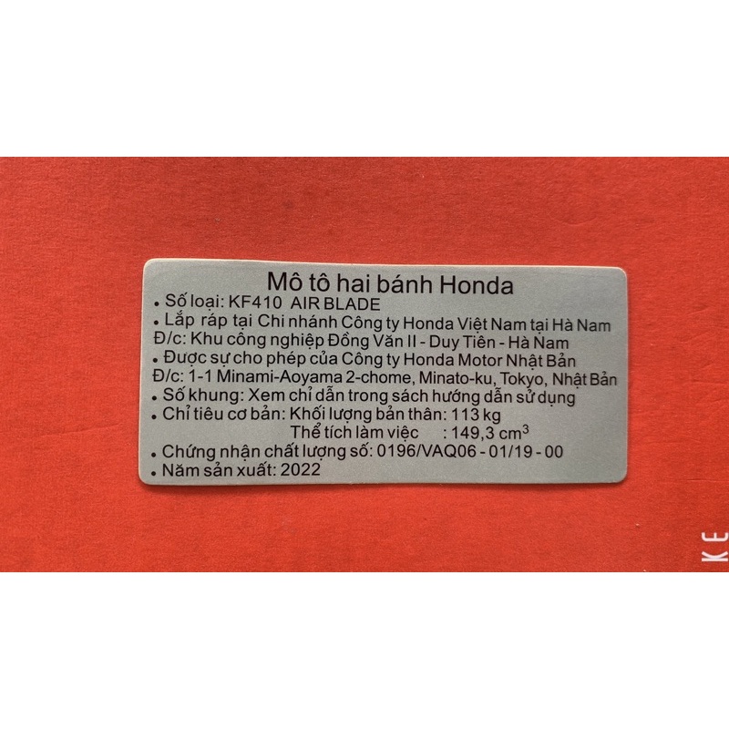 Tem năm sản xuất 2022 các đời xe honda  và yamaha.. Tem zin chuẩn hãng nhà máy