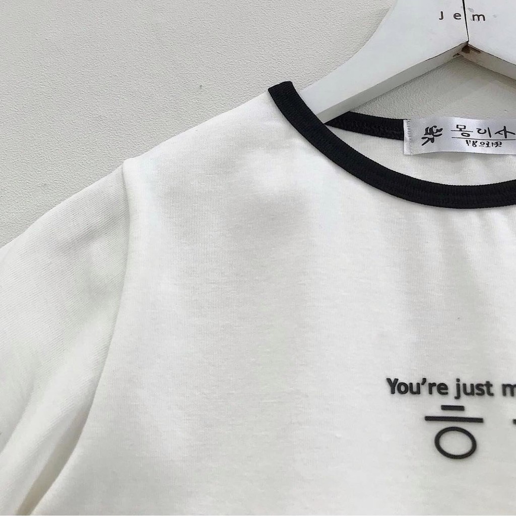 Áo Croptop tay ngắn cá tính streetwear Hàn Quốc dưới 52kg in chữ