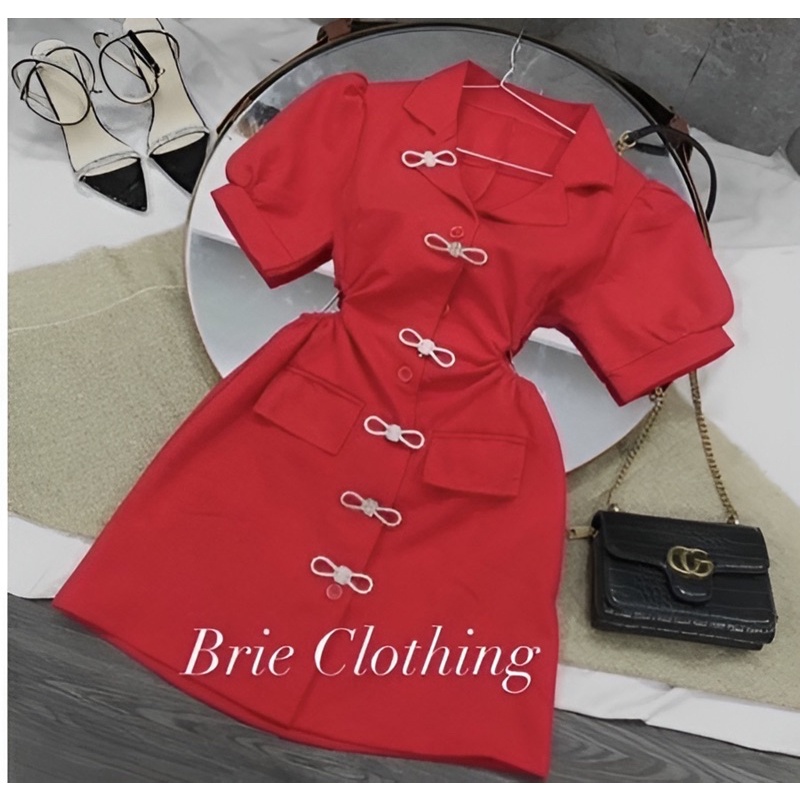 Đầm vest khoét eo đính nơ Briebrie cao cấp chất liệu voan, sang chảnh