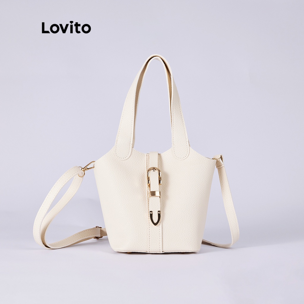 Lovito Trơn Thanh Lịch Kết Cấu Da PU Khóa Kim Loại Túi Vuông Nữ L38BA26 (Vàng Nhạt/Trắng Tắt/Đen)