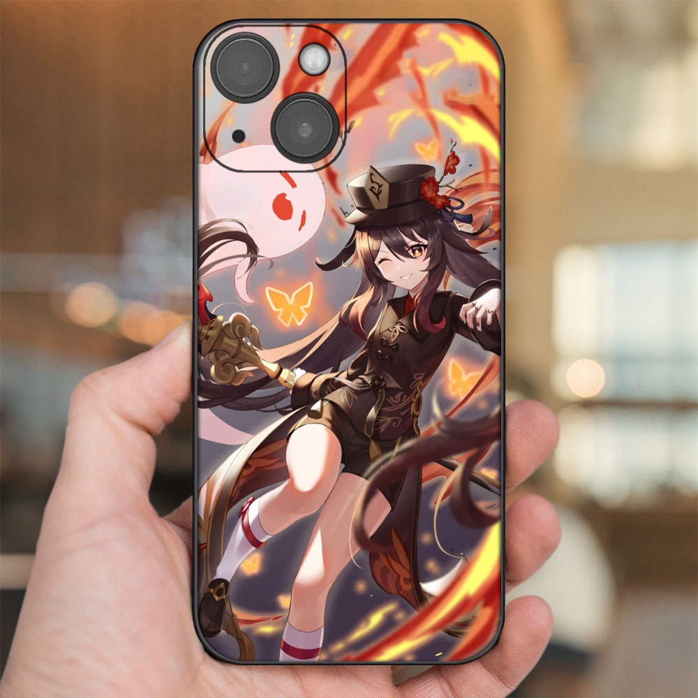 Ốp lưng iPhone 14 dẻo đen cạnh vuông in hình Hutao Genshin Impact