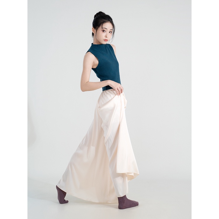 Quần Múa Ống Rộng Lưng Cao Bằng Satin Phong Cách Trung Hoa Mới