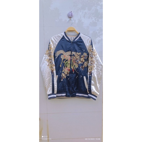 (Ảnh thật 100%) áo khoác bomber nữ thêu chim hạc mặc đựơc 2 mặt