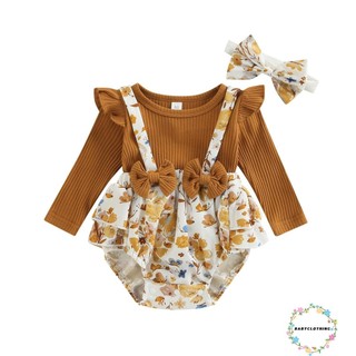 Set áo liền quần dài tay in hình bướm + băng đô cho bé gái