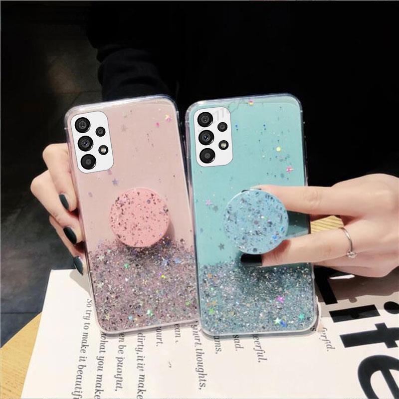 Ốp Điện Thoại Kim Tuyến Sao Lấp Lánh Có Vòng Đỡ Cho Samsung Galaxy A23 A33 A53 A73 M33 M53 M52 5G A04s A13 4G