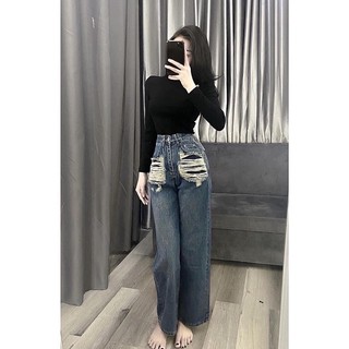 Quần jeans suông rách túi