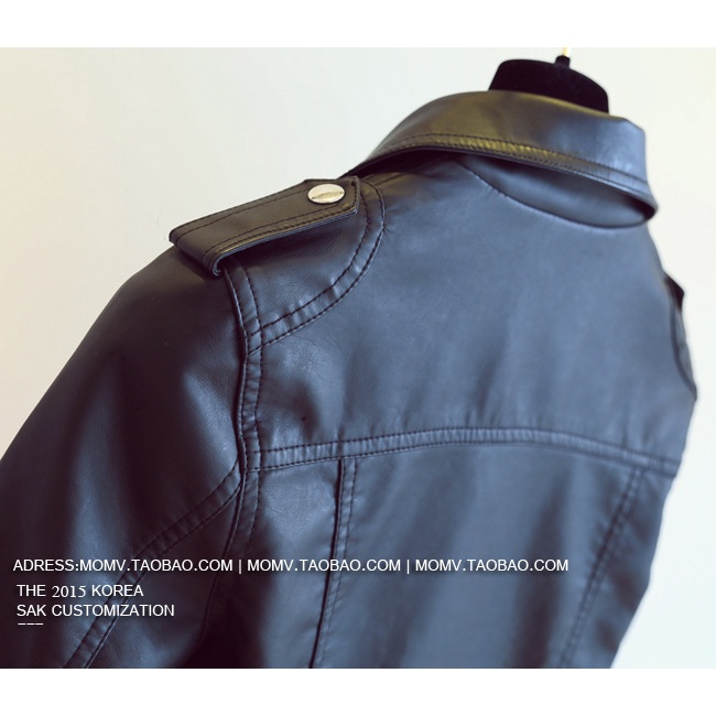 Áo khoác da PU dài tay cổ bẻ trẻ trung cá tính cho nữ kiểu dầy dạn Lanaoer