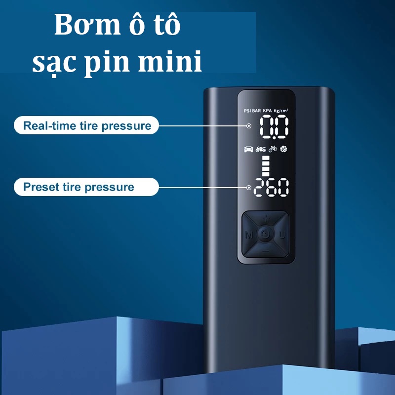 Máy Bơm Hơi Điện Tử Không Dây Cho Lốp Xe Ô Tô Kích Thước Nhỏ Gọn