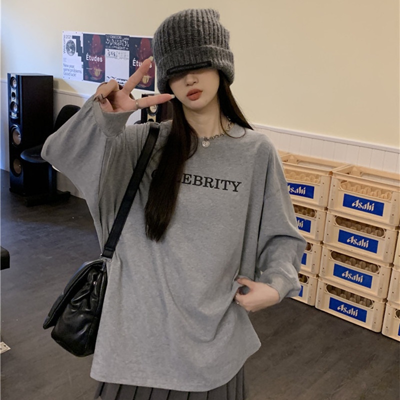 IELGY Áo Thun Tay Dài Dáng Rộng In Chữ Thời Trang Cho Nữ