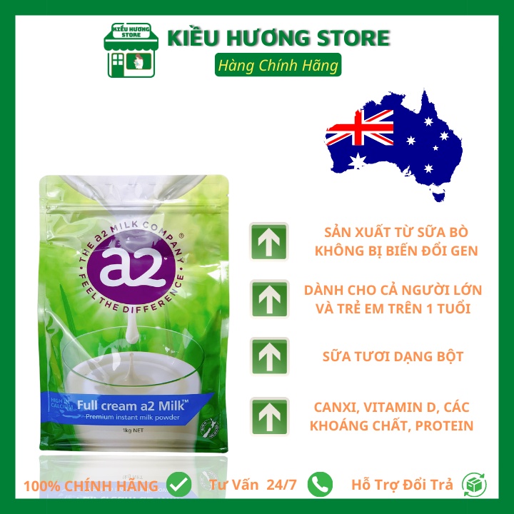 Sữa tươi dạng bột A2 nguyên kem (1kg) cho người lớn và trẻ em trên 1 tuổi