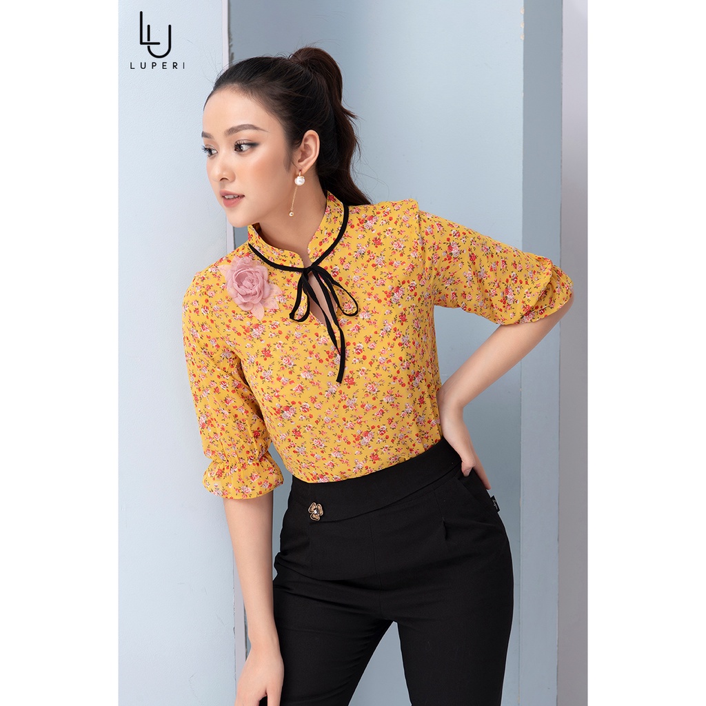 Áo Sơ Mi Nữ Cổ Tàu LUPERI Thiết Kế Tay Lỡ Dáng Suông, Vải Voan Hàn Cao Cấp Mịn Mát, Không Co Nhăn LFSM1191