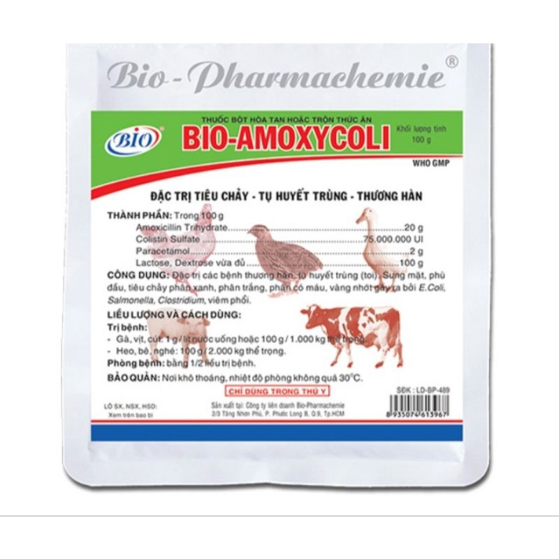 Bio Amoxycoli 100 gram sưng mặt hsd 24/08/2024
