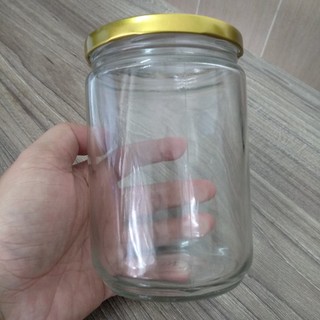 Hũ thủy tinh nắp thiếc vàng 500ml, hũ đựng mật ong, gia vị