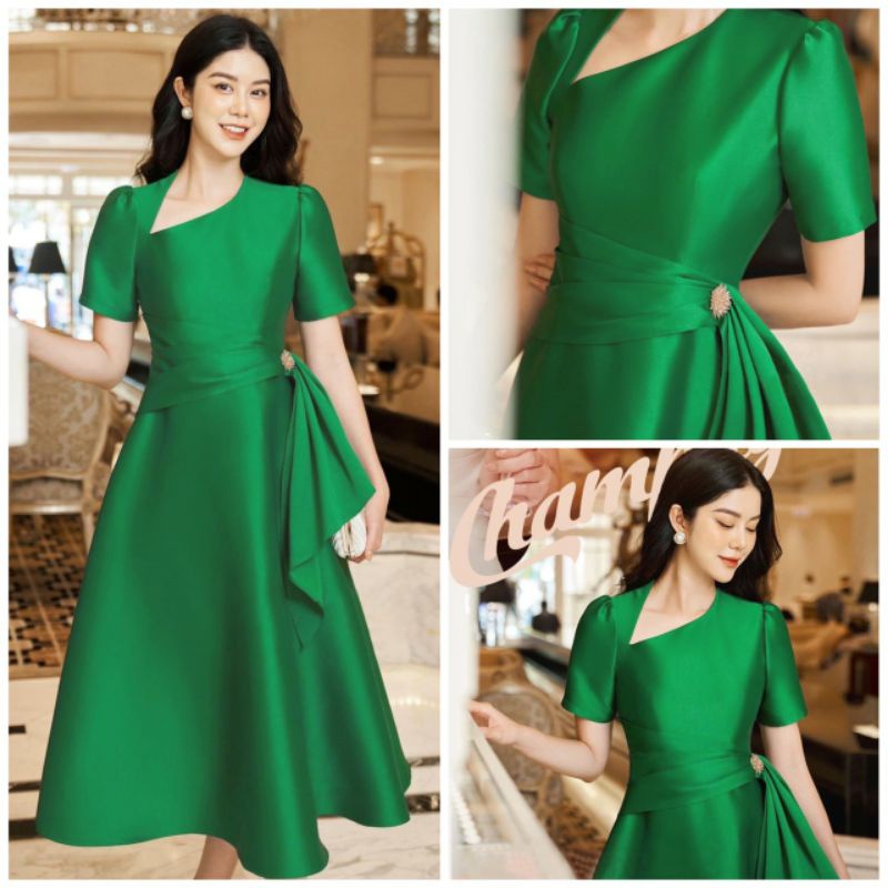 DAISY DRESS (NUT Wedding)- Đầm thiết kế cổ xéo xếp ly phối bèo phù hợp đi tiệc, Tết, thăm ông bà, concept, event, giỗ