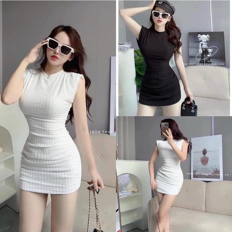 ĐẦM BODY SÁT NÁCH CỔ TRÒN DÁNG NGẮN NHÚN SƯỜN