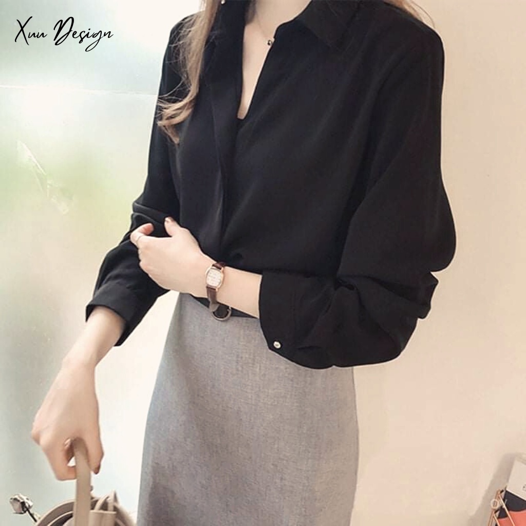 Áo sơ mi nữ thiết kế công sở kiểu dáng Hàn quốc chất vải Lụa Hàn mềm mịn- Xuu SM01SP